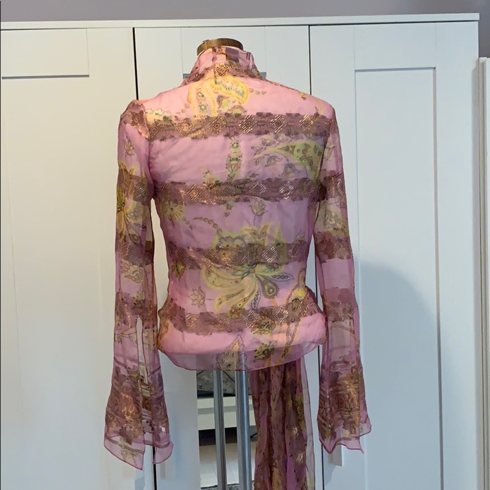 Ralph Lauren Pink Floral Asymmetrical Skirt with Gold Accent - Picture 2 of 8